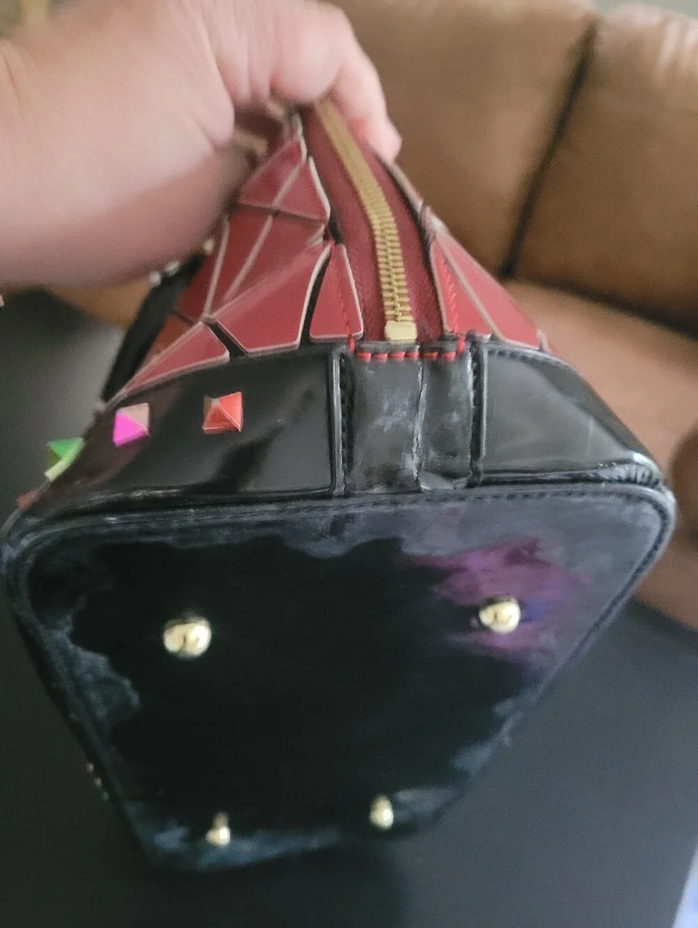 Nicole Lee Red Graphic Dome Satchel with Black Accents